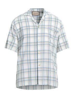 Gucci Plaid Short-Sleeve Button-Up in Light Blue and Cream